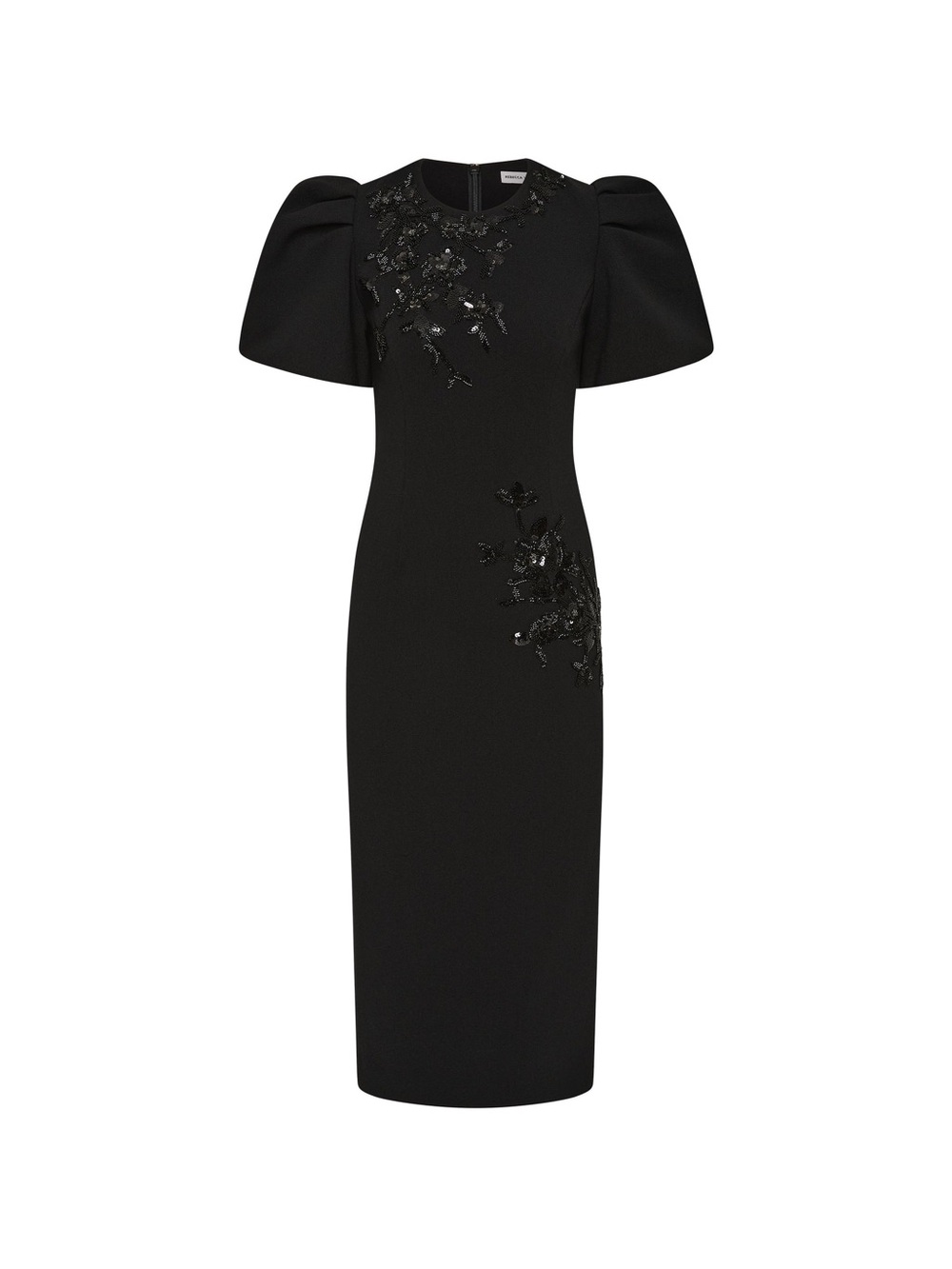 Rebecca Vallance Livia Black Embellished Puff-Sleeve Midi Dress